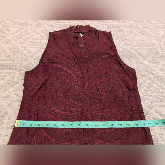 I.N.C. International Concepts Embroidered Knit Blouse, Burgundy, L - Picture 8 of 9